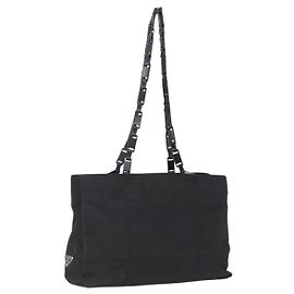 PRADA Shoulder Bag Nylon Black Silver Auth bs33284 Black Silvery