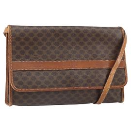 Céline Bolsa de Ombro em Lona Macadam CELINE em Couro PVC Marrom Dourado Auth bs33208 Marrom Dourado