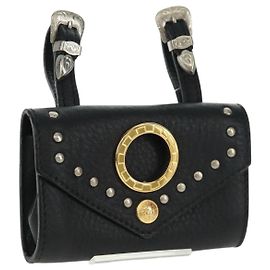 Pochette en cuir noire et dorée Gianni Versace Auth 169116V Noir Doré