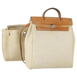 Hermès HERMES Herbag Ad PM Rucksack Canvas Leder 2in1 Beige Silber Auth 168174 Silber Beige