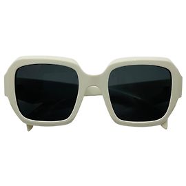 Prada Polished White / Grey Lens Square Acetate Frame Sunglasses White