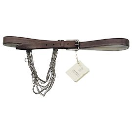 Brunello Cucinelli Brown / Silver Multi Chain Embellished Leather Belt Brown