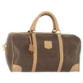 Céline CELINE Macadam Canvas Boston Bag PVC Leather Brown Gold Auth 169100 Brown Golden