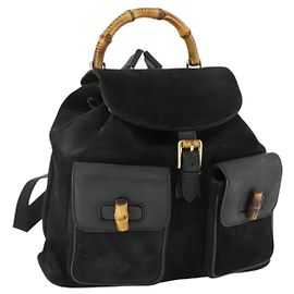 GUCCI Bamboo Backpack Suede Leather Black Gold 003 2058 0016 Auth 170577 Black Golden