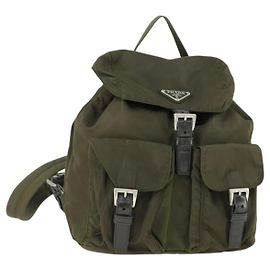 PRADA Backpack Nylon Khaki Silver Auth 166398 Silvery Khaki