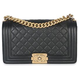Sac Boy Medium Ancien en Cuir d'Agneau Matelassé Noir Chanel Noir
