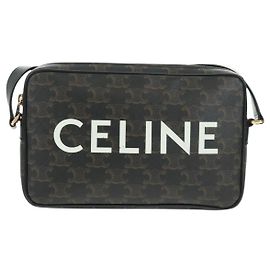 Céline Celine Logo Messenger Bag Triomphe Coated Canvas Medium Black
