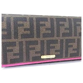 Fendi Zucca Leather Bifold Wallet Brown Pink
