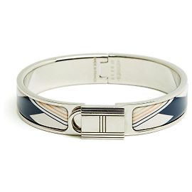 Pulseira Hermès Clic Cadenas TS Tricolor Esmalte Kelly Locker Bangle PM Prata