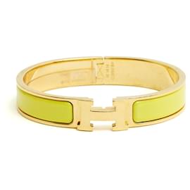 Hermès Gold Fin GM Clic Clac H Tennis Yellow Enamel Bracelet Golden