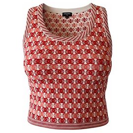 Chanel 19P Top senza maniche corto rosa rosso con logo CC FR 42 Rosa Bianco Rosso