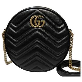 Borsa a tracolla rotonda Gucci Marmont in pelle nera Nero