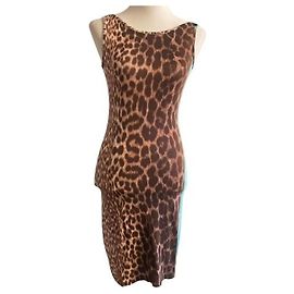 Vestido de estampado animal ROBERTO CAVALLI con banda lateral turquesa Estampado de leopardo