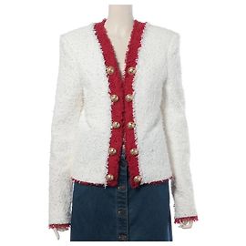 Giacca Balmain in tweed bouclé bianco con dettagli rossi Bianco