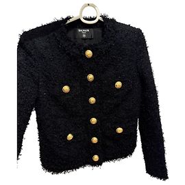 Giacca Balmain in tweed bouclé nera cropped Nero