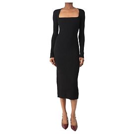 Ganni Schwarzes Rippenstrick-Midi-Kleid - Größe S Schwarz