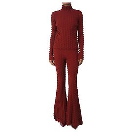 Stella Mc Cartney Red spikey textured knit top and trouser set - size UK 8 Red