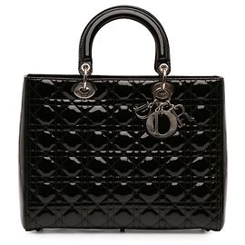 Dior Negro Gran Bolso de Charol Cannage Lady Dior Negro