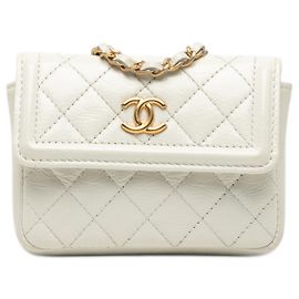 Borsa a vita Chanel Mini CC bianca in pelle di vitello lucida invecchiata Bianco