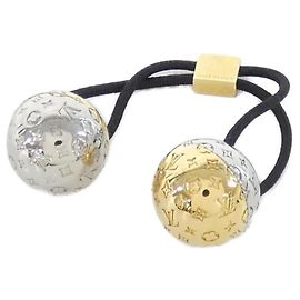 Accessorio per capelli Louis Vuitton Scrunchie Nanogram Planet LV Nero Argento D'oro