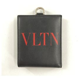 Carteira de couro de bezerro preto Valentino Garavani com alça para o pescoço Preto