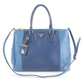 Prada Saffiano Leather Galleria Two-Tone Tote/Shoulder Bag Blue