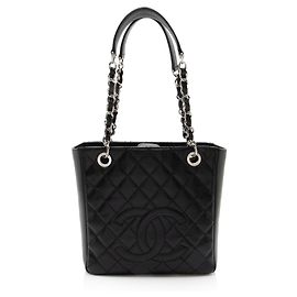Bolsa de compras pequena em couro caviar Chanel Preto