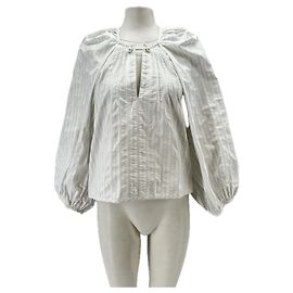 Autre Marque Blusa blanca con rayas azules Blanco