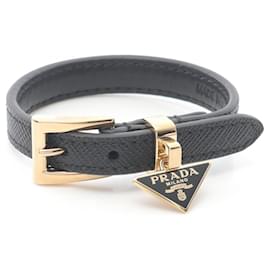 Pulseira de couro Saffiano com logo triangular Prada Dourado