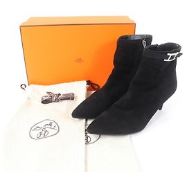 Hermès Hermes Blanche Api Buckle Suede Short Boots Black