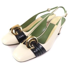 Gucci Half Moon GG Backstrap Leather Pumps Other Cream