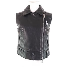 Moncler RODEIA ZIP UP LEATHER VEST Down Vest Black