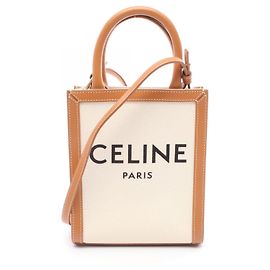Céline Celine Mini Vertical Cabas Leather Handbag Brown White Cream