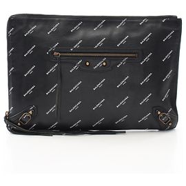 Pochette en cuir classique avec logo Balenciaga Noir
