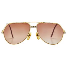 Óculos de sol em ouro K14 em forma de gota Cartier Marrom Dourado