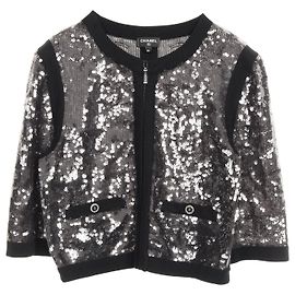Giacca senza colletto in paillettes Coco Mark di CHANEL Nero