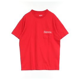 Top in cotone con tasca in rete a righe Supreme Rosso