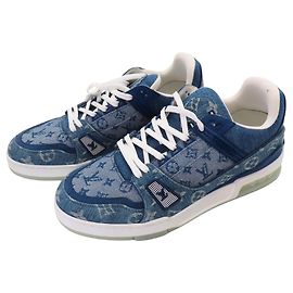 Tênis Louis Vuitton Monogram Trainer Line em denim azul Branco Azul