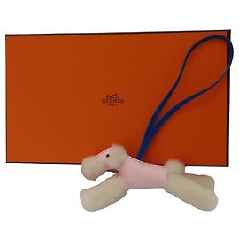 Hermès Buddy Leather Wool Cotton Charm White Blue