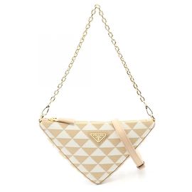 Prada TRIANGOLO Jacquard Canvas Shoulder Bag White Beige