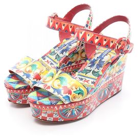Sandales en cuir verni Dolce & Gabbana Rouge Multicolore