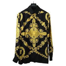 Camicia in seta Barocco Medusa di Versace Nero Giallo
