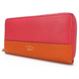 Gucci Bamboo Zip Around Long Wallet Leather Wallet Pink Orange