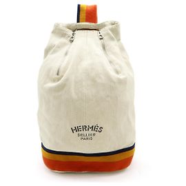 Bolsa de Ombro em Lona Cavalier da Hermès Bege Laranja Amarelo Azul marinho