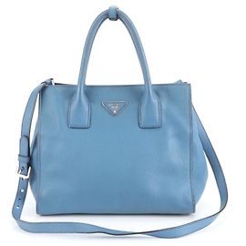 Bolsa de ombro em couro azul Vitello Dino da Prada Azul