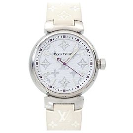 Louis Vuitton Tambour MM Monogram Weiß Quarz Uhr Andere