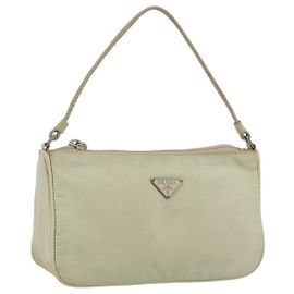 PRADA Accessory Pouch Nylon Beige Silver Auth bs33423 Silvery Beige