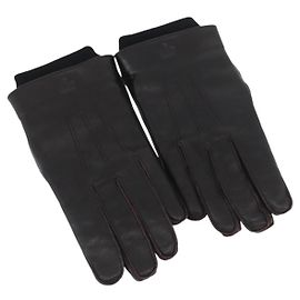 Luvas de couro preto GUCCI Auth bs33223 Preto