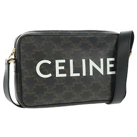 Céline Borsa a Spalla CELINE Triomphe Medium in PVC Nero e Oro Auth BA9639M Nero D'oro