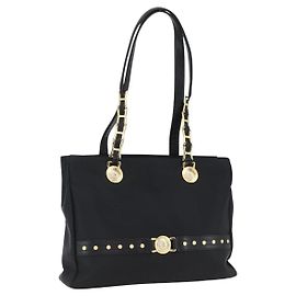 Borsa Tote Gianni Versace in nylon nero e oro Auth bs33231 Nero D'oro